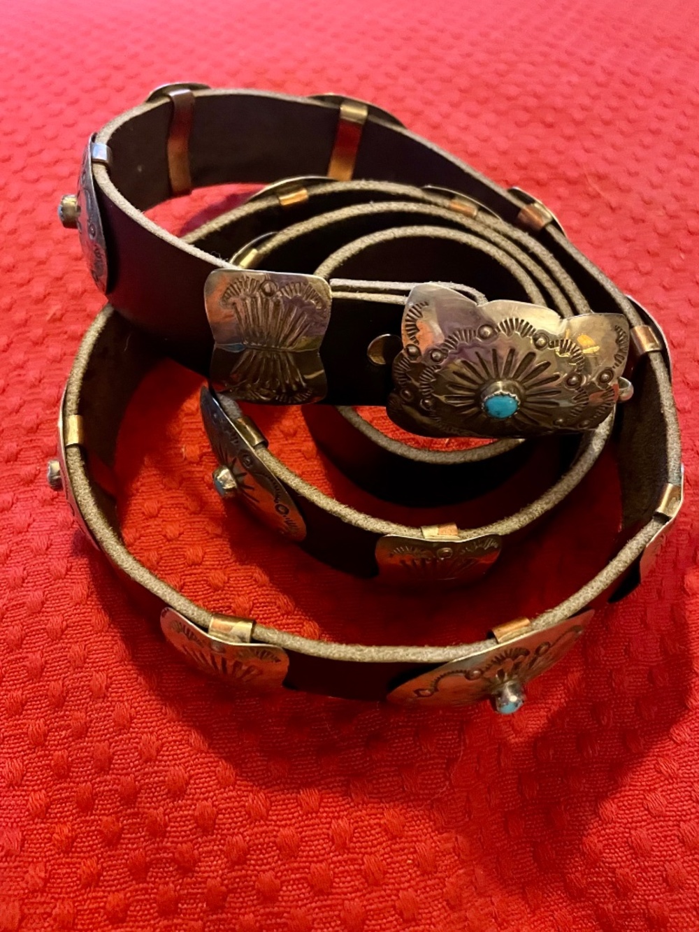 Vintage Native American Sterling Silver Turquoise Concho Belt - Picture 3 of 6